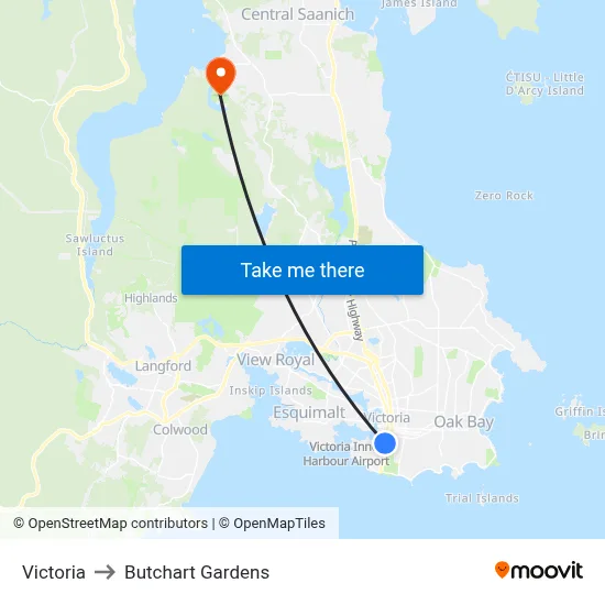 Victoria to Butchart Gardens map