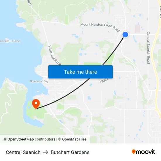 Central Saanich to Butchart Gardens map