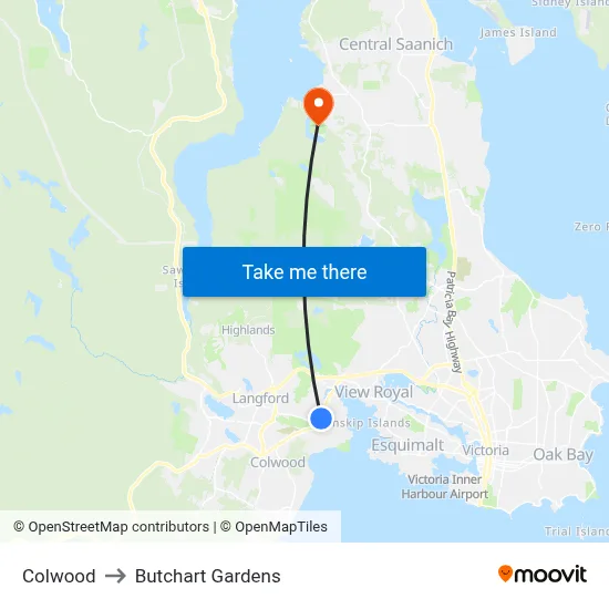 Colwood to Butchart Gardens map