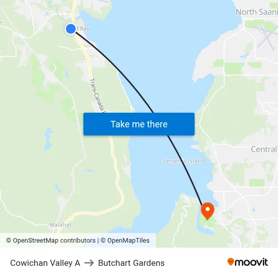 Cowichan Valley A to Butchart Gardens map