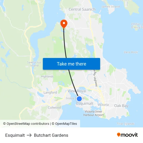 Esquimalt to Butchart Gardens map