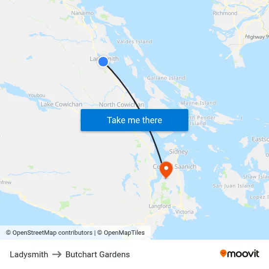 Ladysmith to Butchart Gardens map
