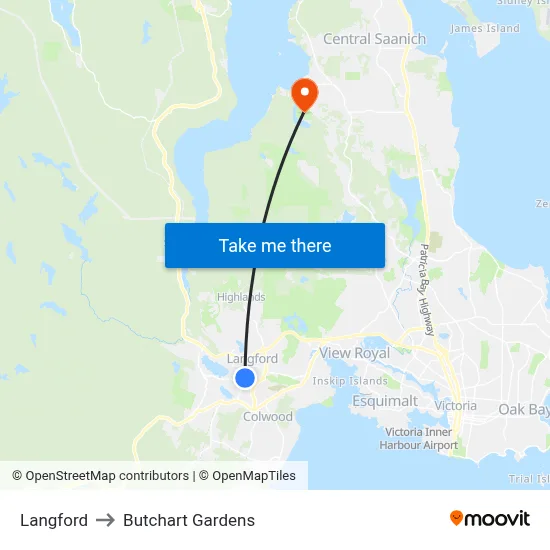 Langford to Butchart Gardens map