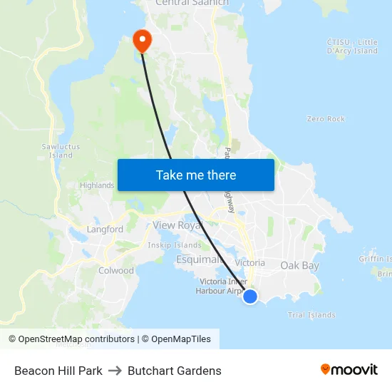 Beacon Hill Park to Butchart Gardens map