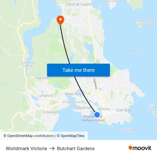 Worldmark Victoria to Butchart Gardens map