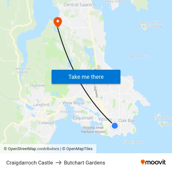 Craigdarroch Castle to Butchart Gardens map