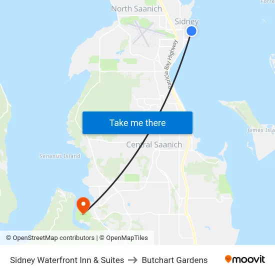 Sidney Waterfront Inn & Suites to Butchart Gardens map