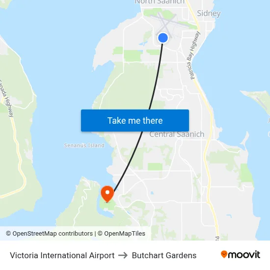 Victoria International Airport to Butchart Gardens map