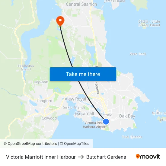 Victoria Marriott Inner Harbour to Butchart Gardens map