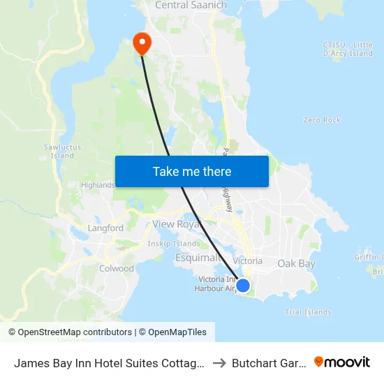 James Bay Inn Hotel Suites Cottage Victoria to Butchart Gardens map