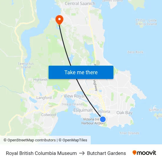 Royal British Columbia Museum to Butchart Gardens map
