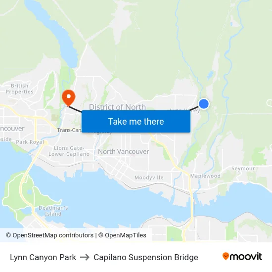 Lynn Canyon Park to Capilano Suspension Bridge map