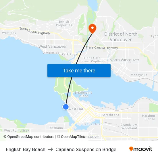 English Bay Beach to Capilano Suspension Bridge map