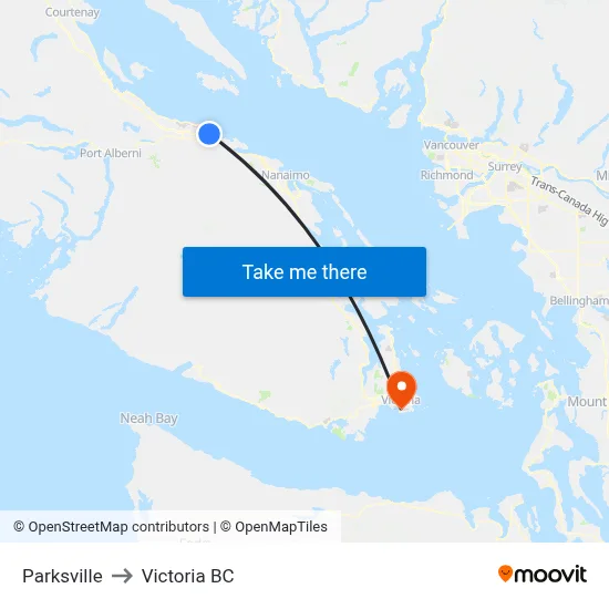 Parksville to Victoria BC map