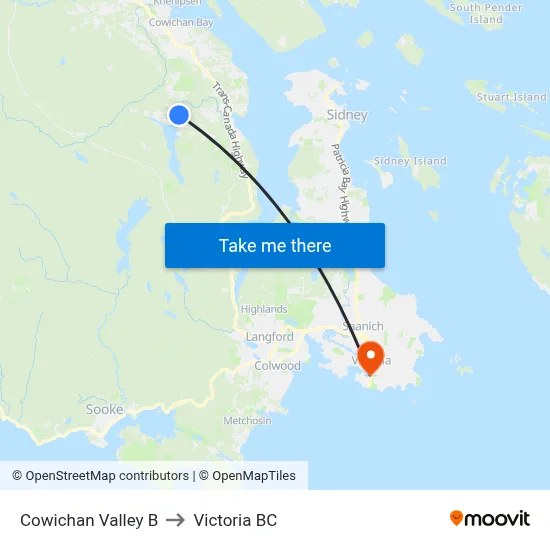 Cowichan Valley B to Victoria BC map