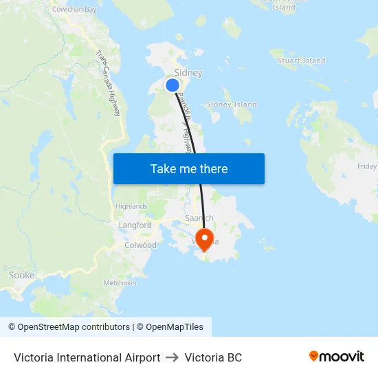 Victoria International Airport to Victoria BC map