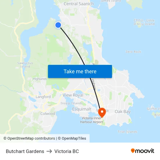Butchart Gardens to Victoria BC map