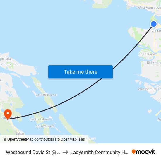 Westbound Davie St @ Denman St to Ladysmith Community Health Centre map