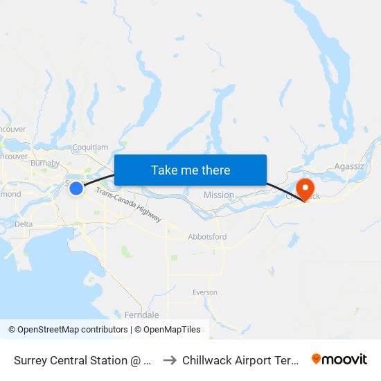 Surrey Central Station @ Bay 2 to Chillwack Airport Terminal map