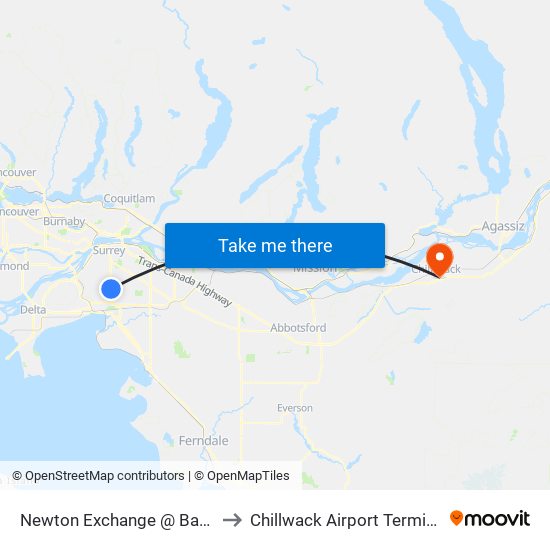 Newton Exchange @ Bay 4 to Chillwack Airport Terminal map