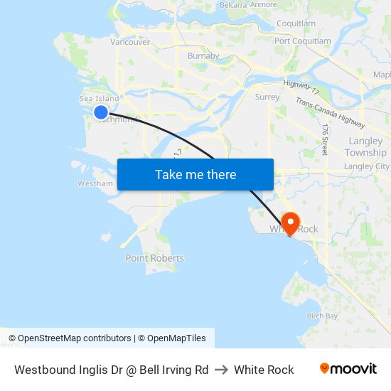 Westbound Inglis Dr @ Bell Irving Rd to White Rock map