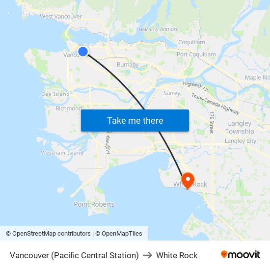 Vancouver (Pacific Central Station) to White Rock map