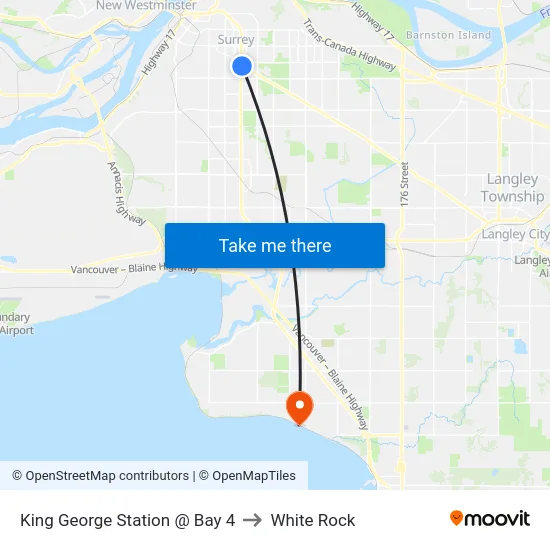 King George Station @ Bay 4 to White Rock map
