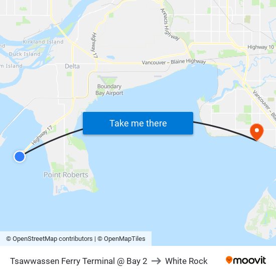 Tsawwassen Ferry Terminal @ Bay 2 to White Rock map
