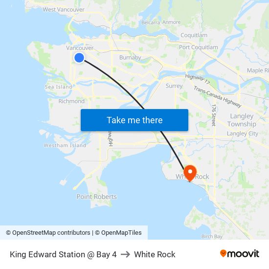 King Edward Station @ Bay 4 to White Rock map