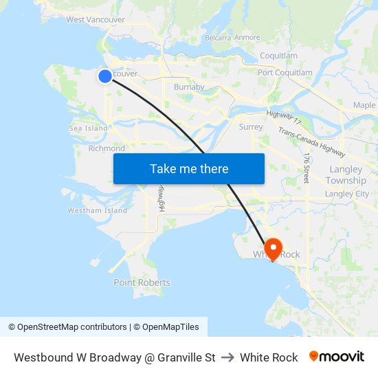 Westbound W Broadway @ Granville St to White Rock map