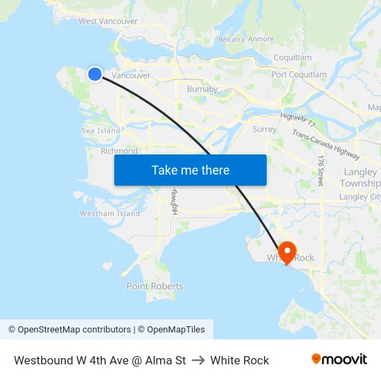 Westbound W 4th Ave @ Alma St to White Rock map