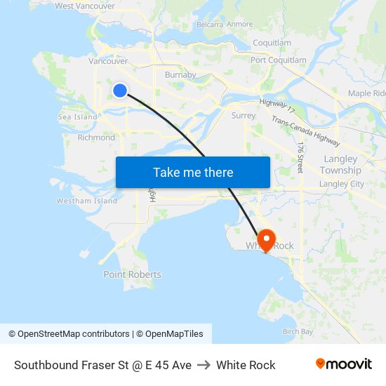 Southbound Fraser St @ E 45 Ave to White Rock map