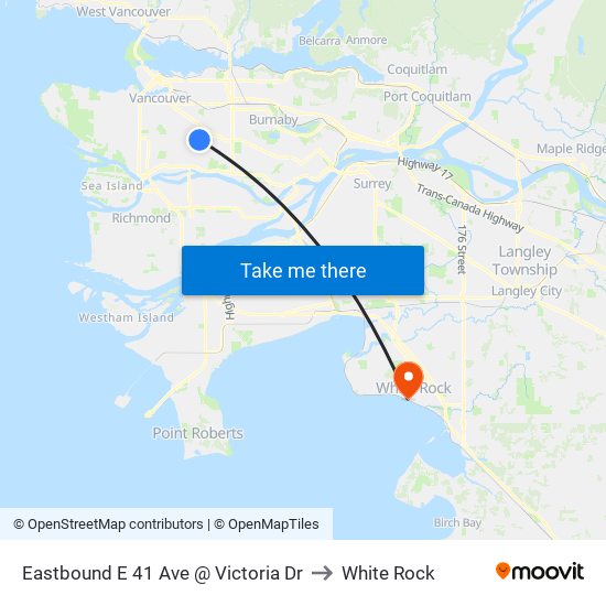 Eastbound E 41 Ave @ Victoria Dr to White Rock map