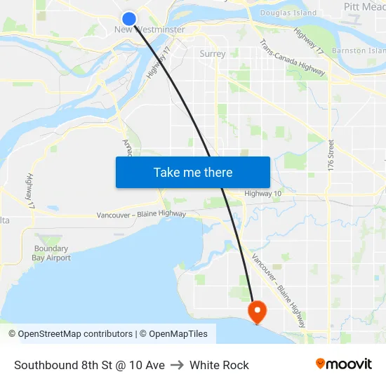 Southbound 8th St @ 10 Ave to White Rock map