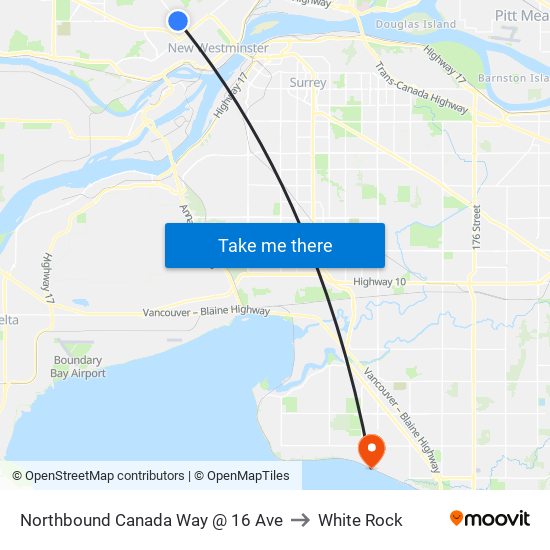 Northbound Canada Way @ 16 Ave to White Rock map