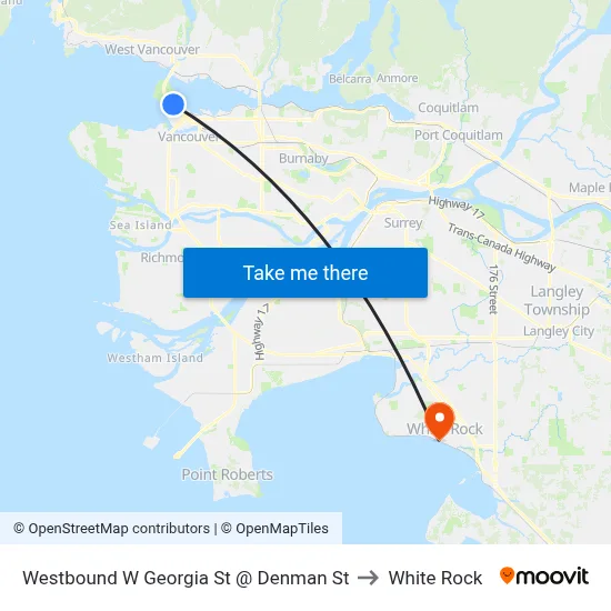 Westbound W Georgia St @ Denman St to White Rock map