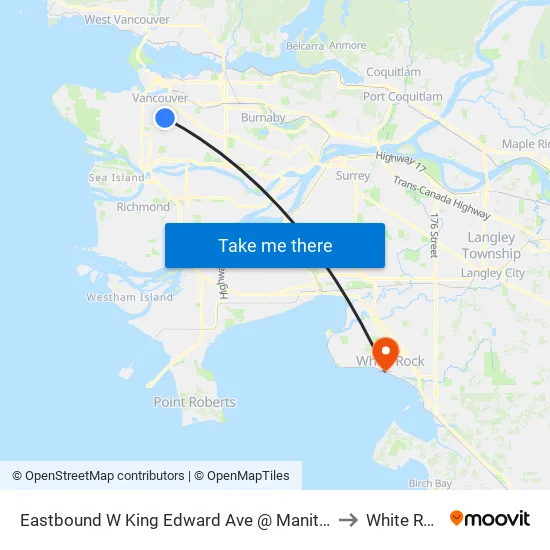 Eastbound W King Edward Ave @ Manitoba St to White Rock map