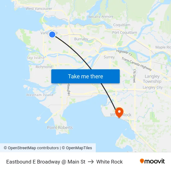 Eastbound E Broadway @ Main St to White Rock map