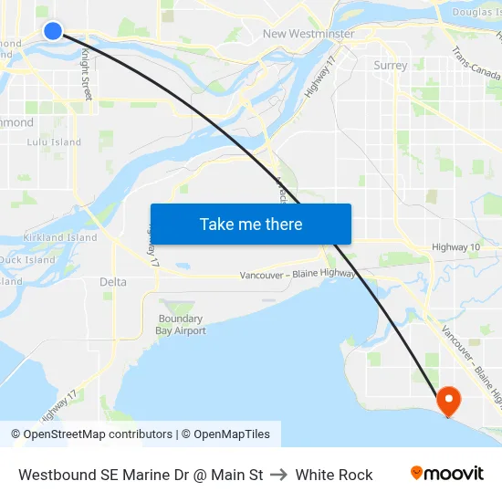 Westbound SE Marine Dr @ Main St to White Rock map