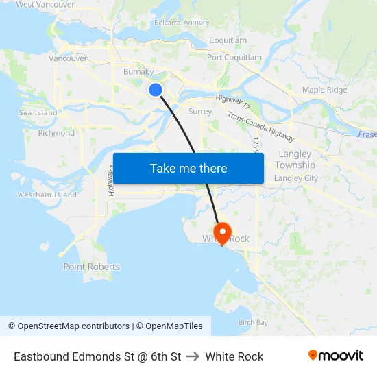 Eastbound Edmonds St @ 6th St to White Rock map