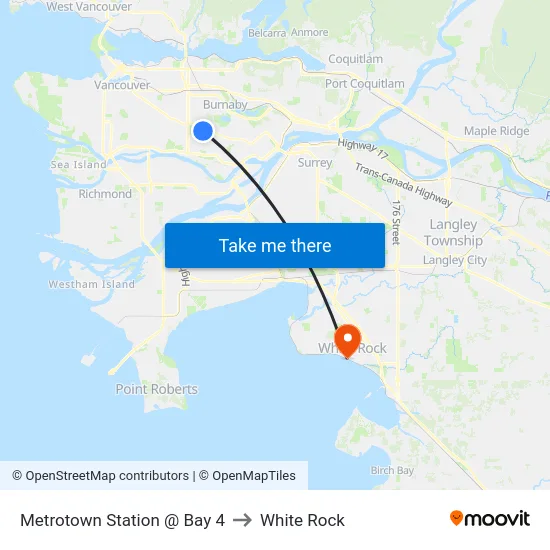 Metrotown Station @ Bay 4 to White Rock map