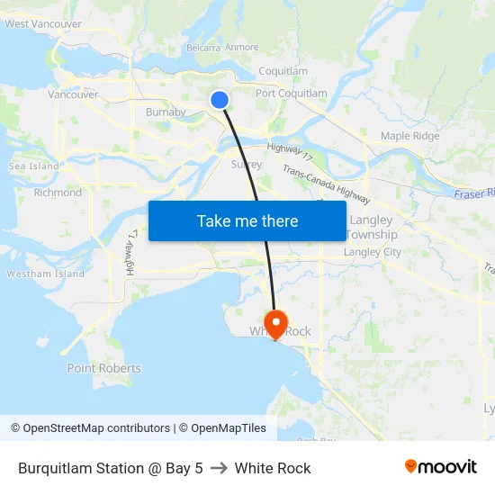Burquitlam Station @ Bay 5 to White Rock map