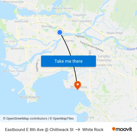 Eastbound E 8th Ave @ Chilliwack St to White Rock map