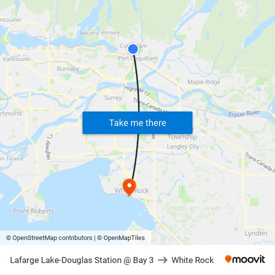 Lafarge Lake-Douglas Station @ Bay 3 to White Rock map