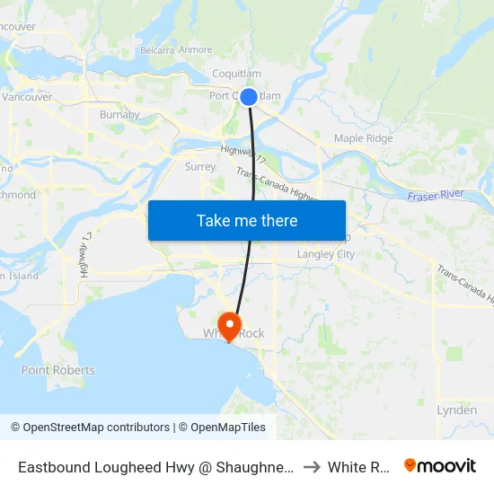 Eastbound Lougheed Hwy @ Shaughnessy St to White Rock map