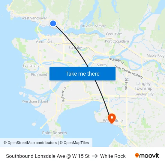 Southbound Lonsdale Ave @ W 15 St to White Rock map