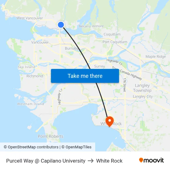 Purcell Way @ Capilano University to White Rock map