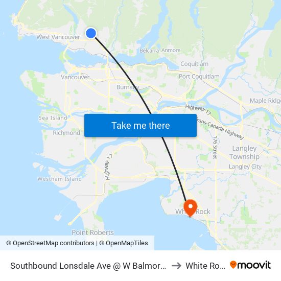 Southbound Lonsdale Ave @ W Balmoral Rd to White Rock map