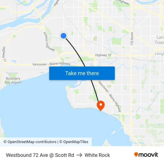 Westbound 72 Ave @ Scott Rd to White Rock map