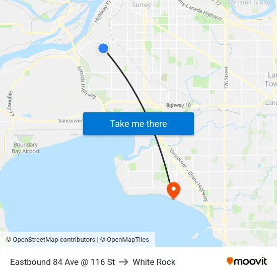 Eastbound 84 Ave @ 116 St to White Rock map